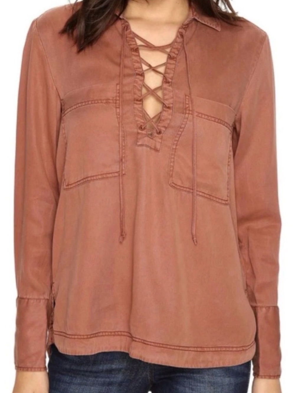 Free People Lace-Up Long Sleeve Tunic in Mauve
